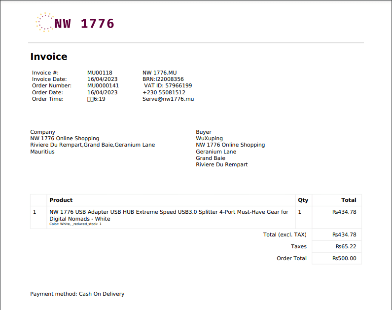 NW 1776 Online Shopping Obtain Invoice