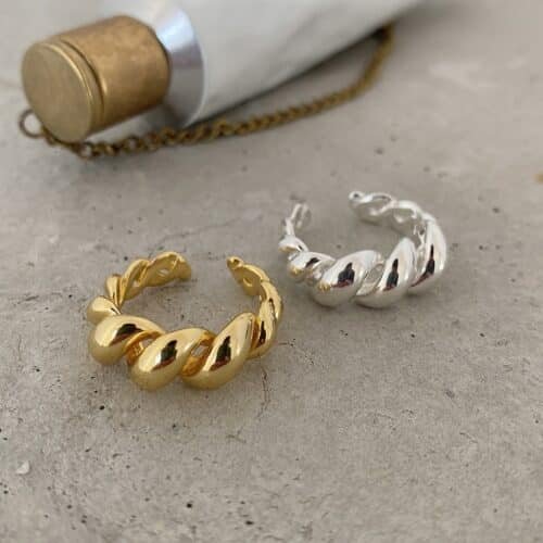 925 sterling silver Croissant Dome Ring | Twisted Braided Gold Plated Ring