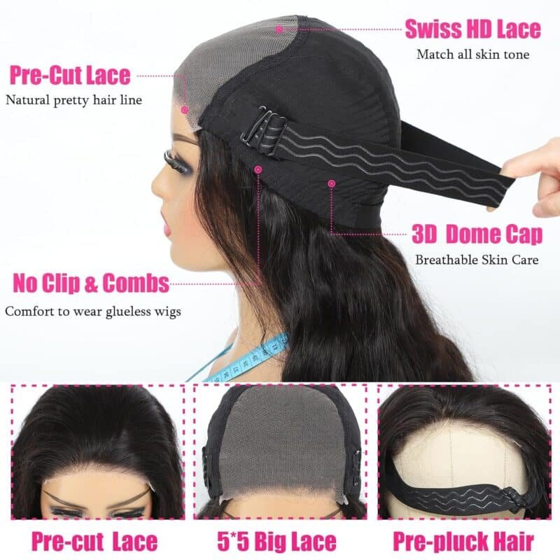 Glueless Wigs For Beginners Wave Lace  Wigs180% Density 5x5 HD Lace Closure Wigs - Image 8