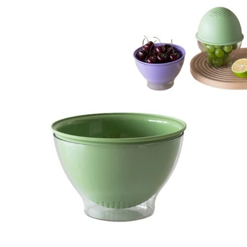 Double-Layer Single Serving Strainer Basket - 650ml Fruit Washing and Draining Colander - green